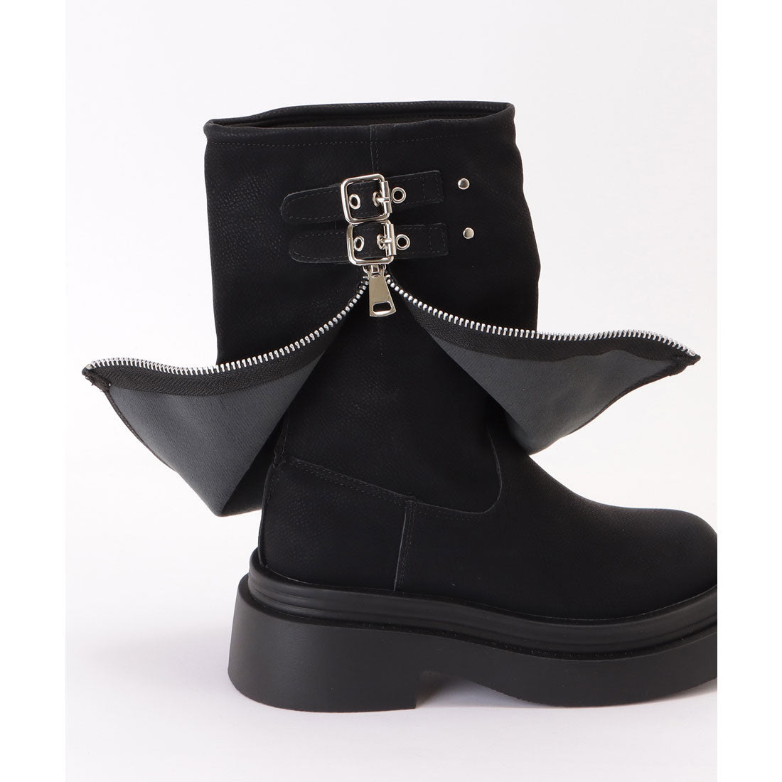 レースレディース Lace Ladies ファスナー付きカバー風厚底ミドルブーツ (ブラウン) ブラウン