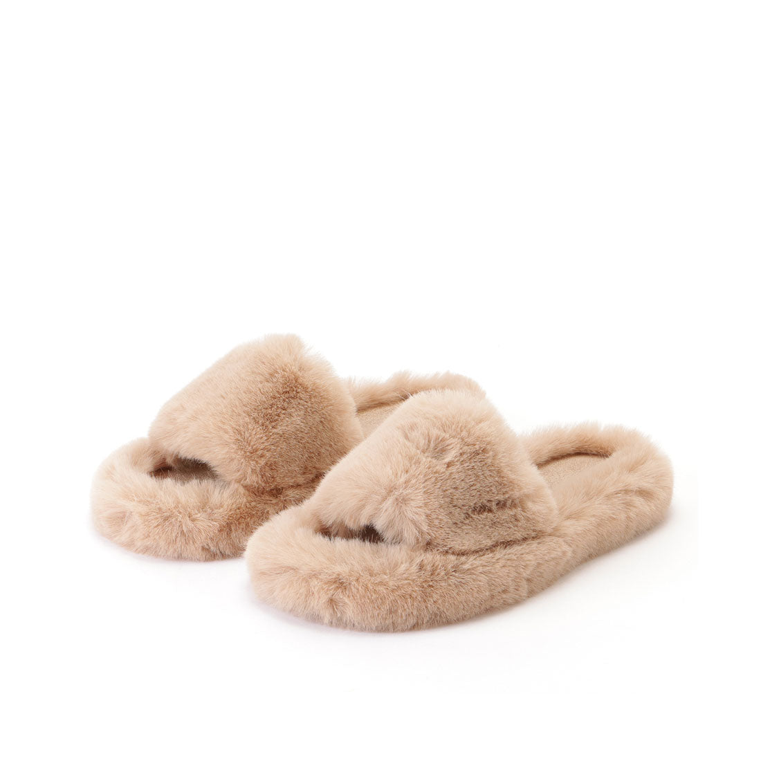 レースレディース Lace Ladies リッチ ファー カラー フラット スリッパ,ベージュ