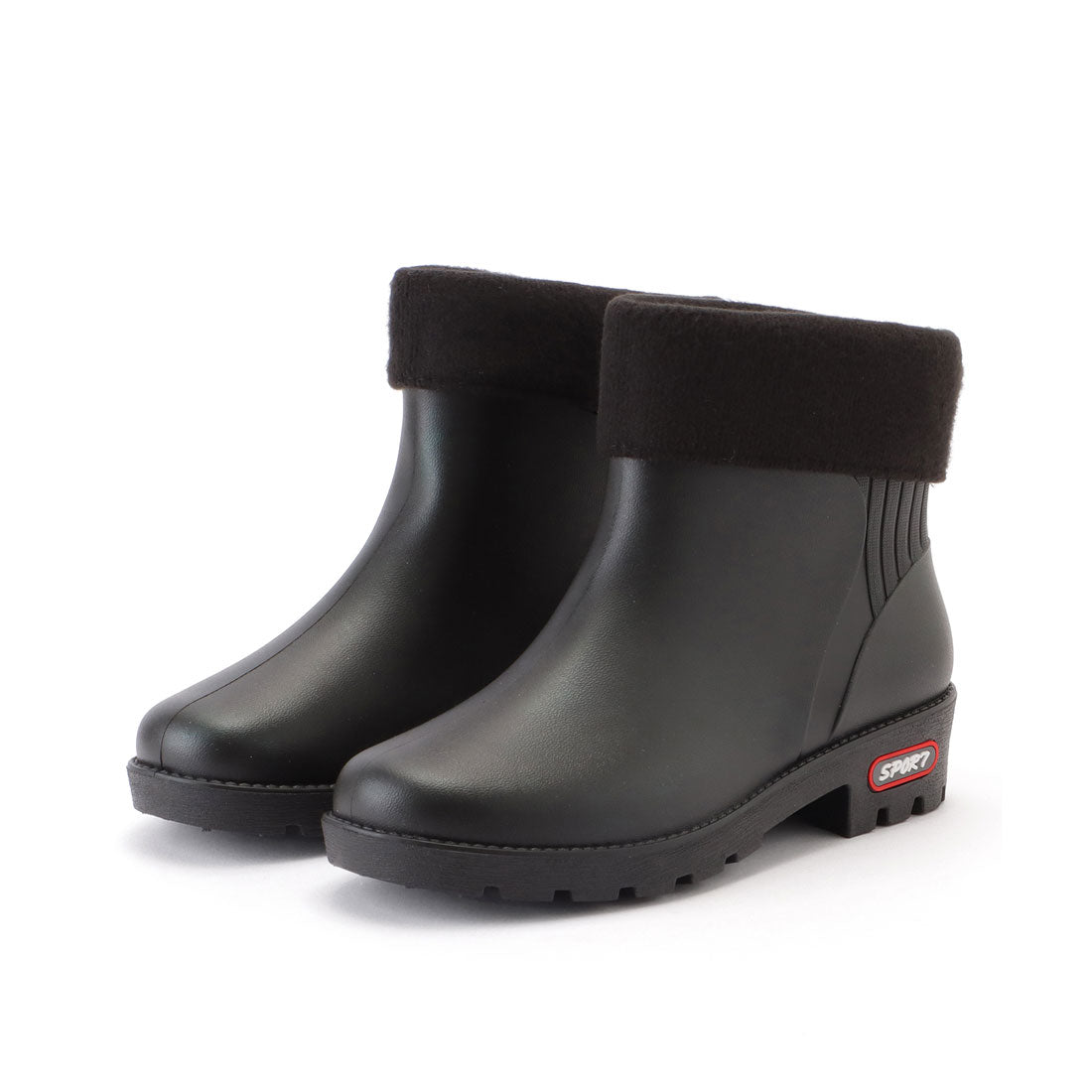 レースレディース Lace Ladies 裏起毛 インナー付き ストライプ ショート レインブーツ (ブラック) ブラック