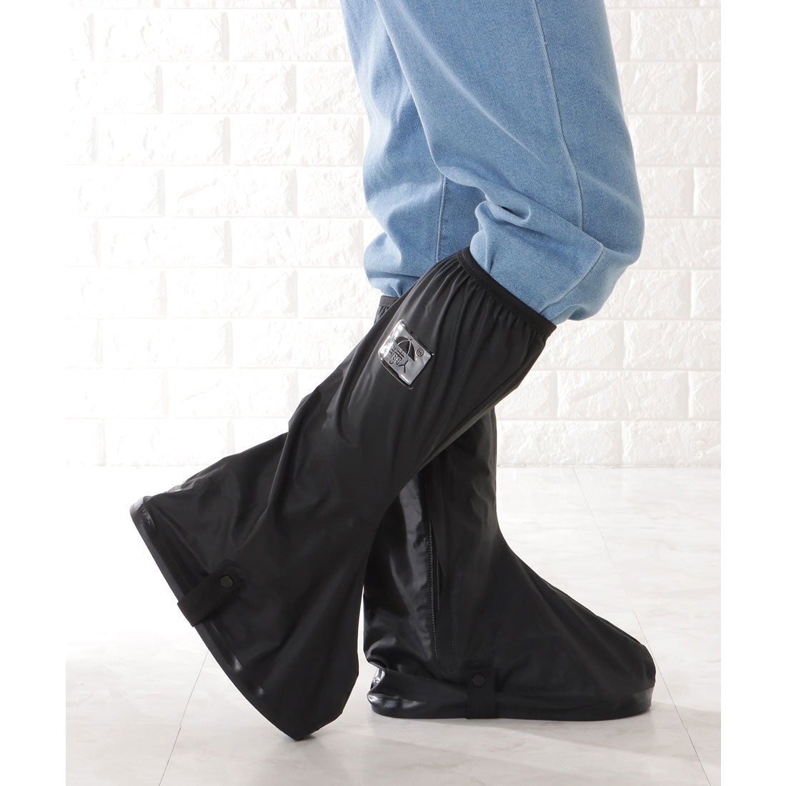 レースレディース Lace Ladies 反射テープ付き 防水 ロング シューズ カバー (ブラック) ブラック