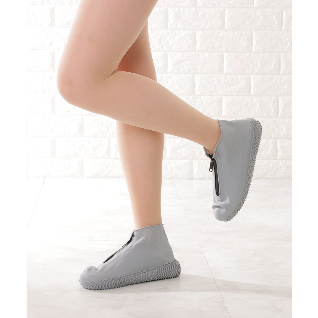 レースレディース Lace Ladies コンパクト ファスナー付き レイン シューズ カバー (グレー) グレー