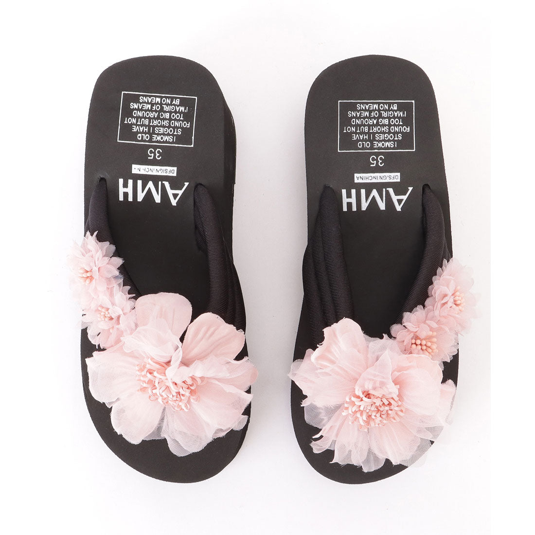 レースレディース Lace Ladies シアー フラワー 厚底 トング サンダル (ピンク) ピンク
