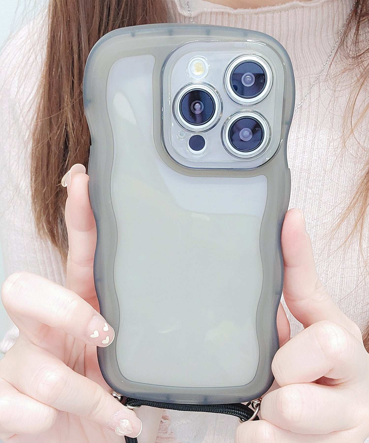 レースレディース Lace Ladies ストラップ付きクリアカラーウエーブシリコンiPhoneカバー