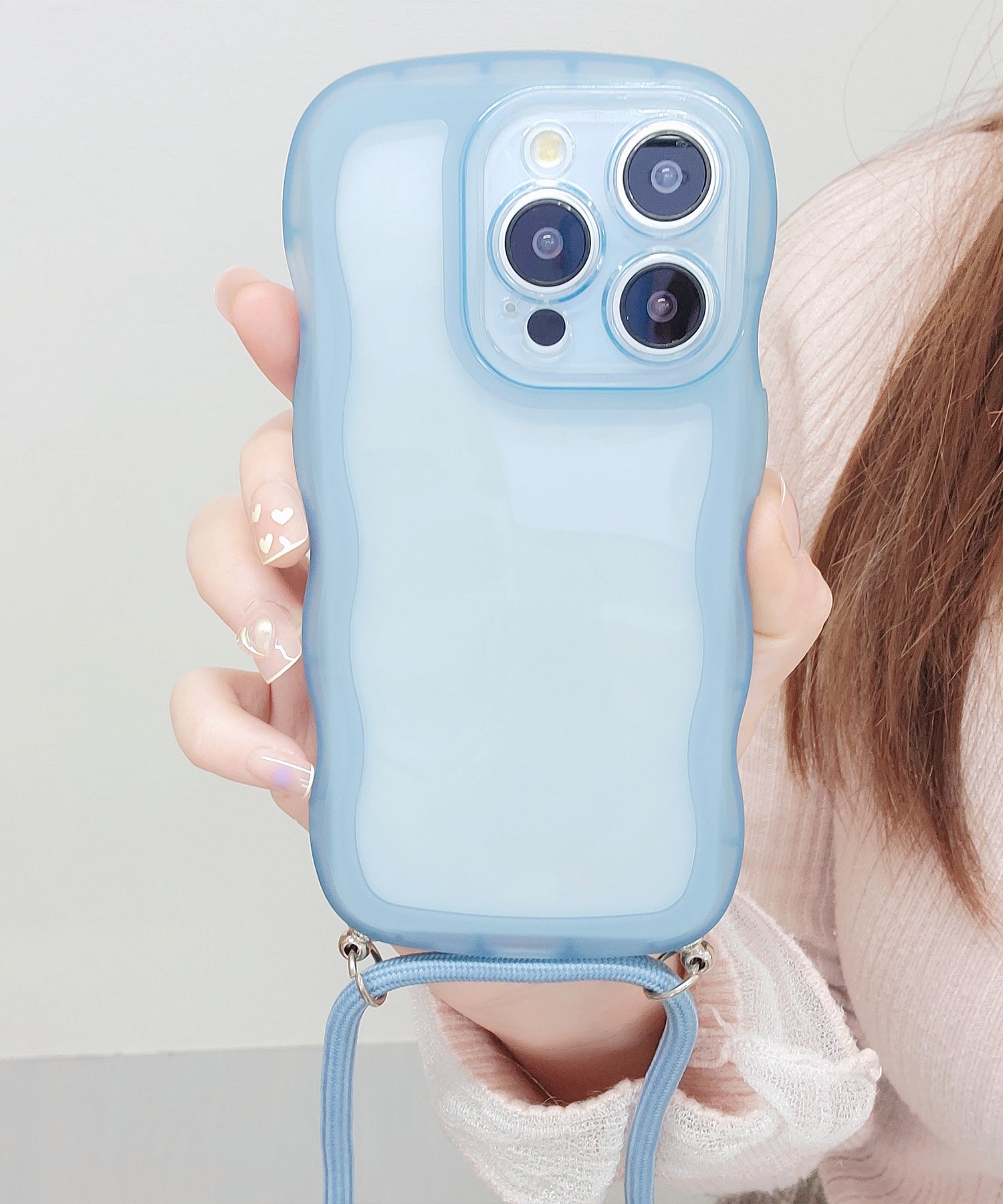 レースレディース Lace Ladies ストラップ付きクリアカラーウエーブシリコンiPhoneカバー (ブラック) ブラック