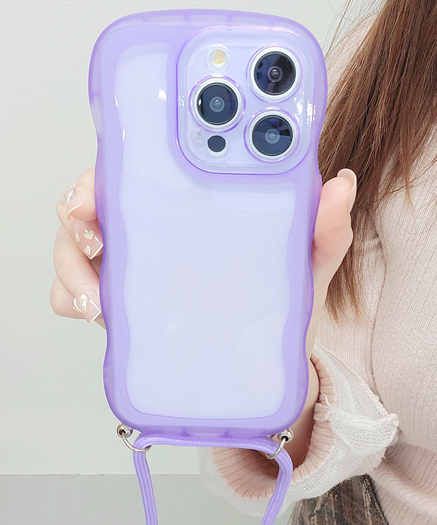 レースレディース Lace Ladies ストラップ付きクリアカラーウエーブシリコンiPhoneカバー (ブラック) ブラック