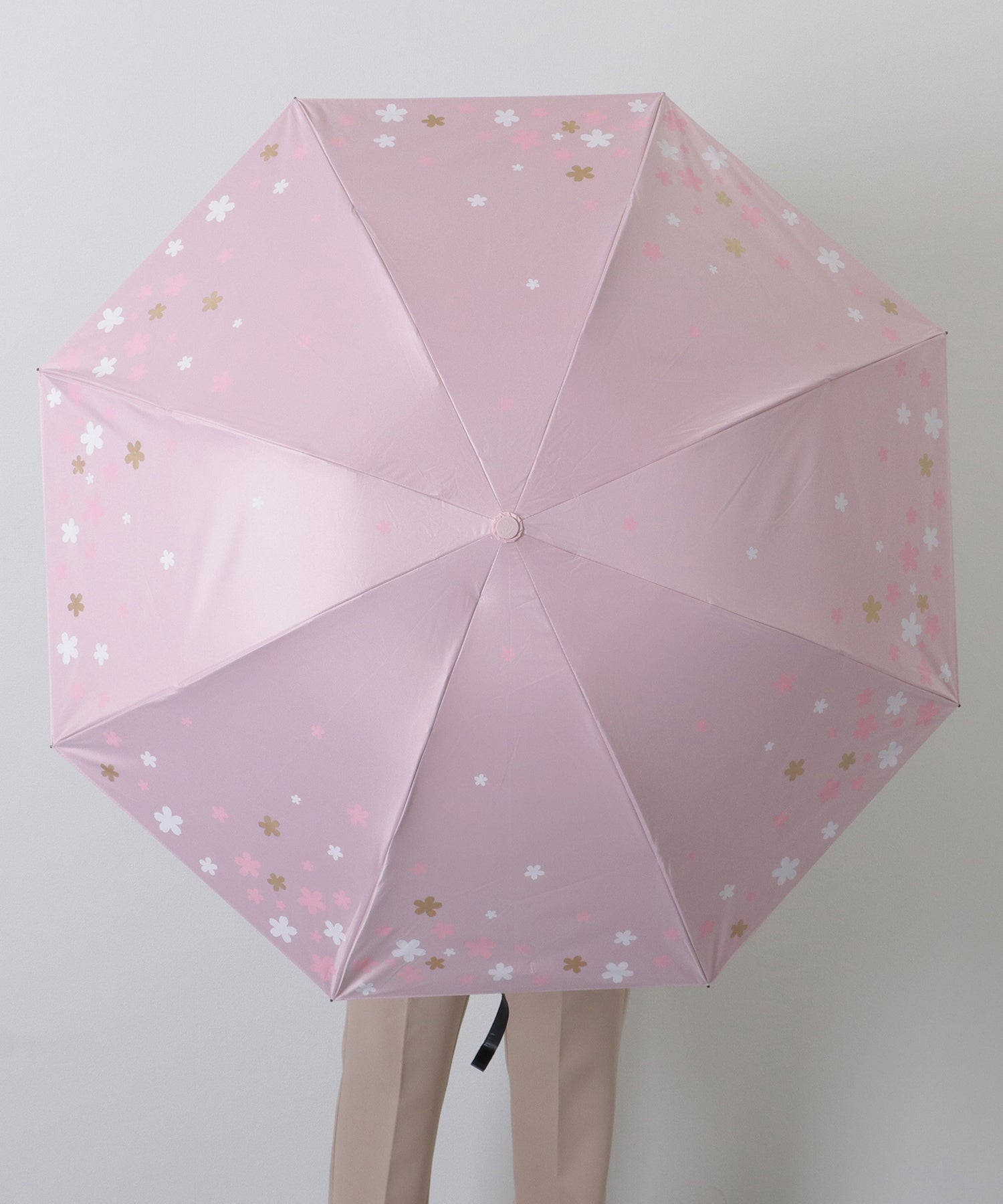レースレディース Lace Ladies フラワー プリント 晴雨兼用 コンパクト 折りたたみ傘 (ベージュ) ベージュ
