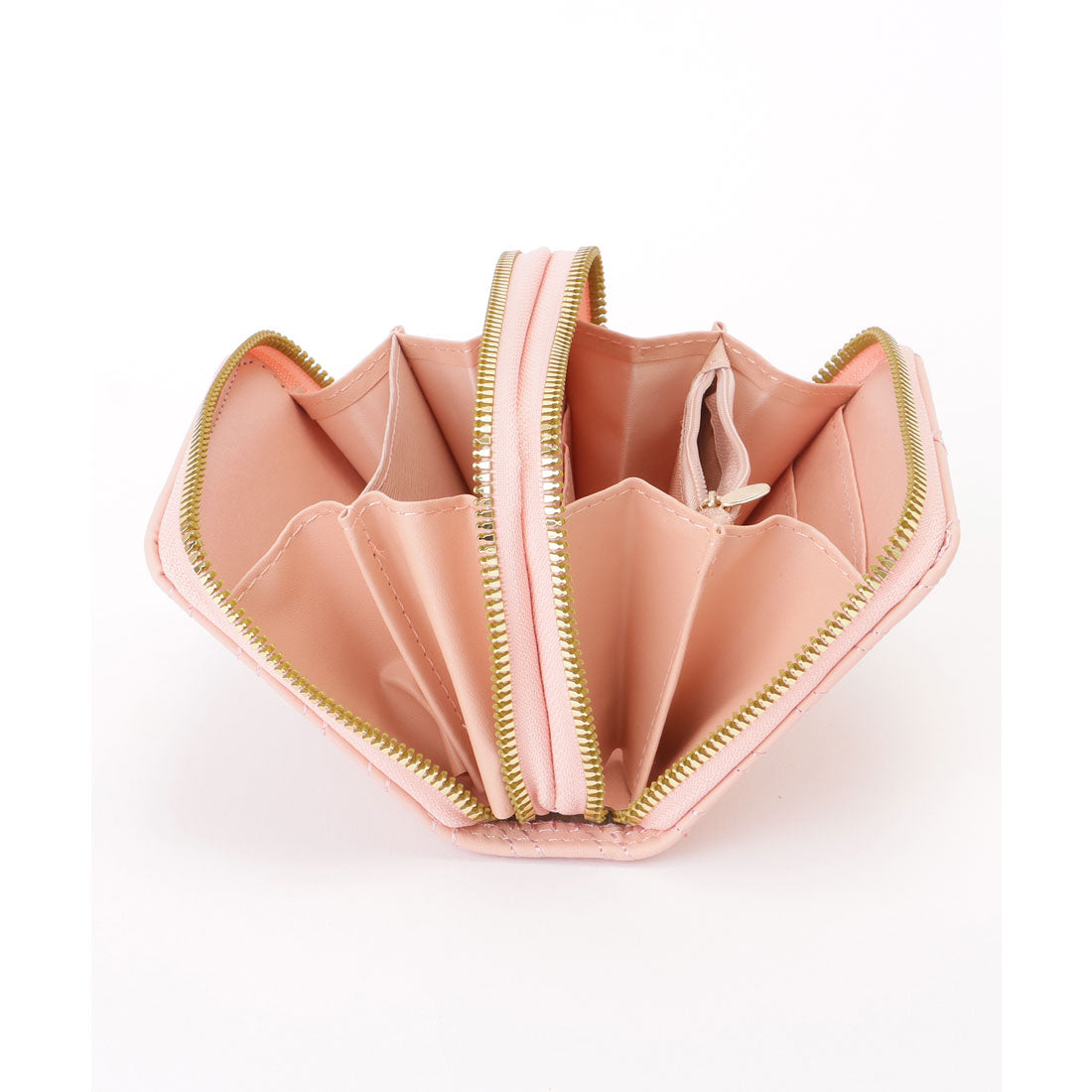 レースレディース Lace Ladies ファー チャーム付き ジグザグ ステッチ コンパクト ウォレット (ブルー) ブルー