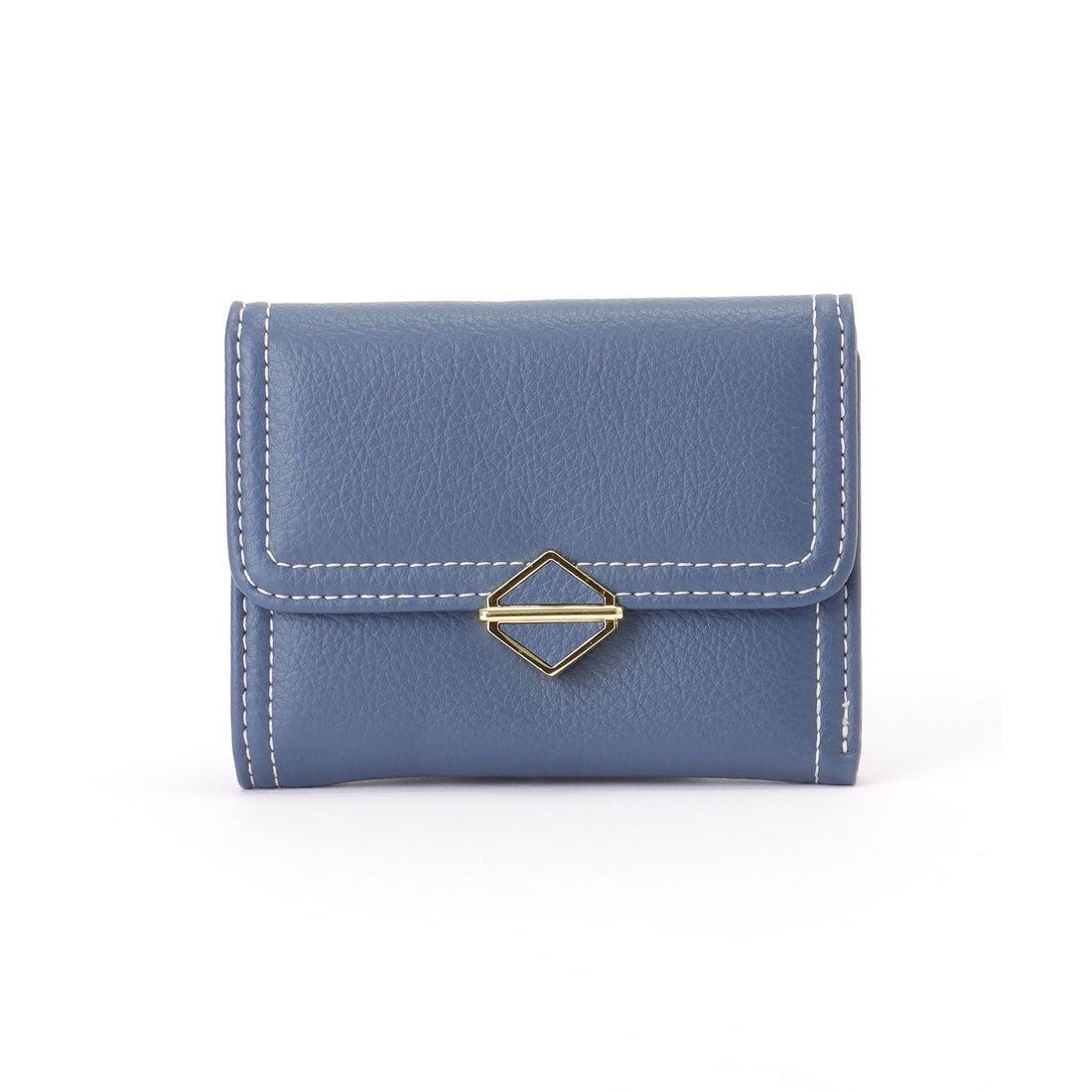 レースレディース Lace Ladies スクエア モチーフ付き レザー調 ステッチ 三つ折り財布