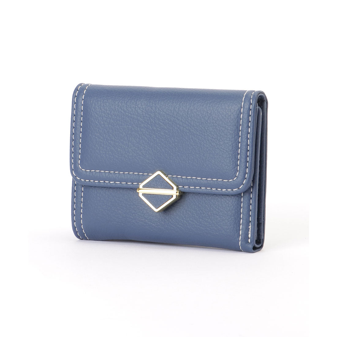 レースレディース Lace Ladies スクエア モチーフ付き レザー調 ステッチ 三つ折り財布