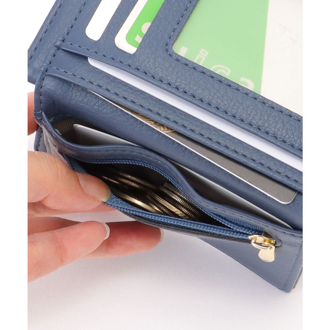 レースレディース Lace Ladies スクエア モチーフ付き レザー調 ステッチ 三つ折り財布