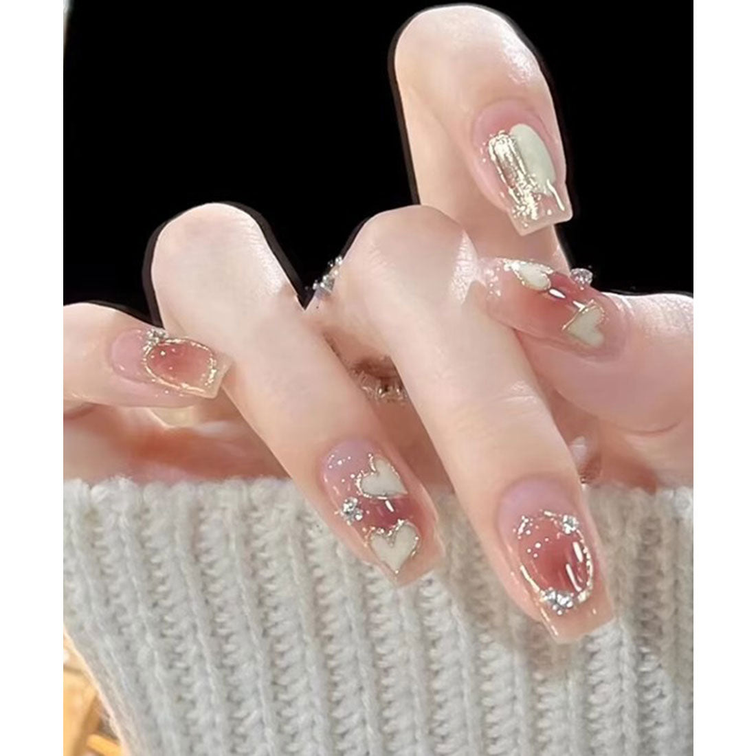 レースレディース Lace Ladies ハート柄 バラエティ フレンチ スクエア ネイルチップ【返品不可商品】 (ベージュ) ベージュ