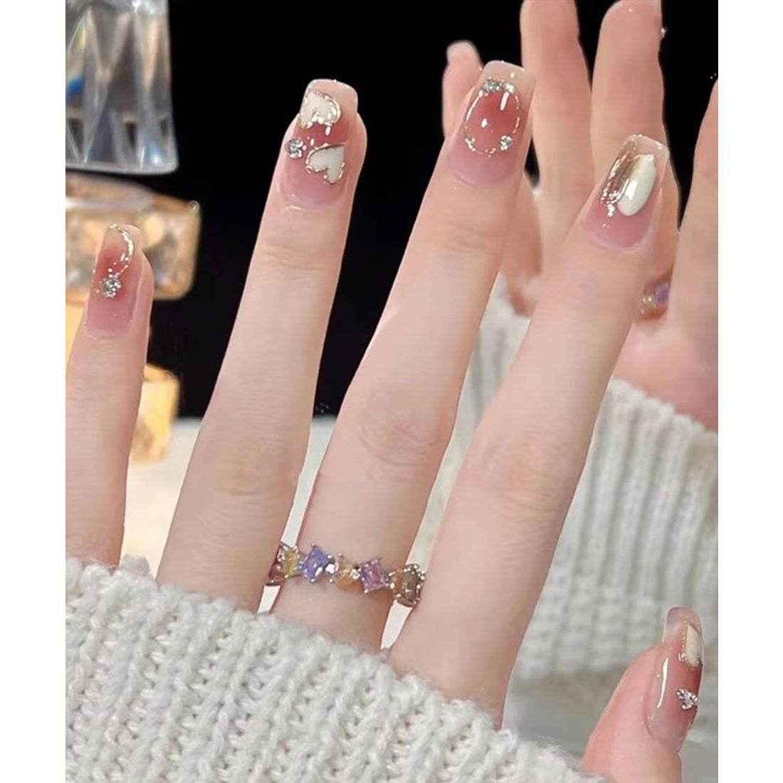 レースレディース Lace Ladies ハート柄 バラエティ フレンチ スクエア ネイルチップ【返品不可商品】 (ベージュ) ベージュ