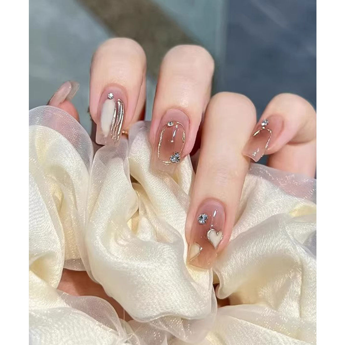 レースレディース Lace Ladies ハート柄 バラエティ フレンチ スクエア ネイルチップ【返品不可商品】 (ベージュ) ベージュ