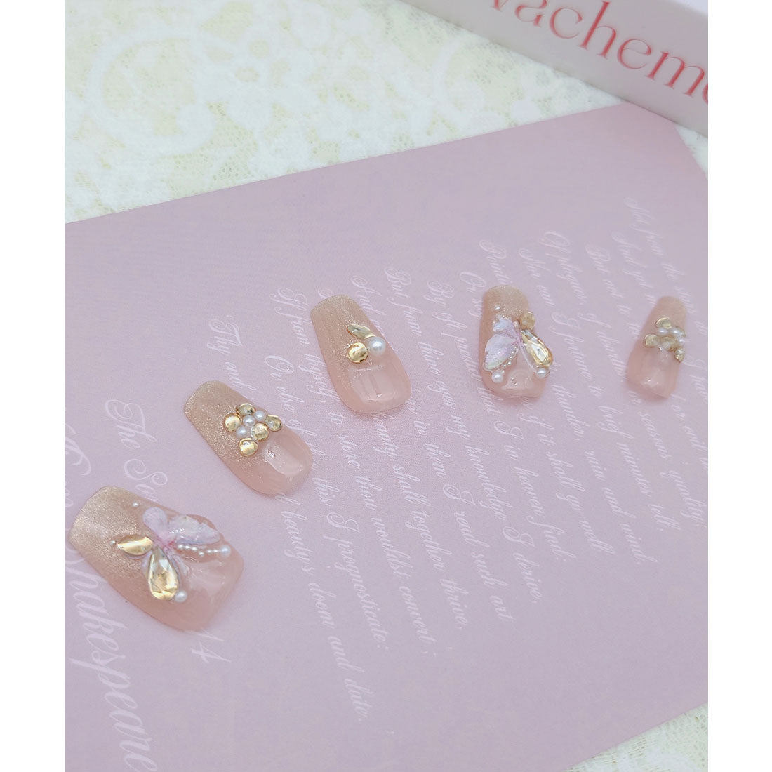 レースレディース Lace Ladies バタフライ アート ラメ グラデーション ネイルチップ【返品不可商品】 (シャンパン) シャンパン