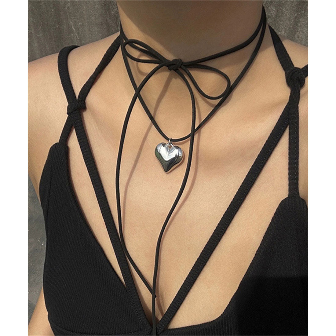 レースレディース Lace Ladies 2way ハート モチーフ チョーカー ネックレス (シルバー) シルバー