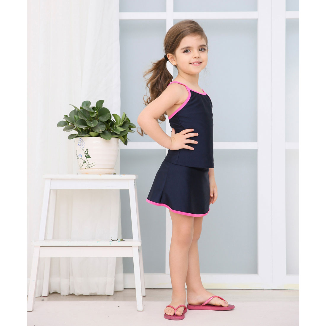 レースレディース Lace Ladies 女児 ライン入り セパレート スカートタイプ スクール水着 ガールズ 女子 ワンピース水着【返品不可商品】