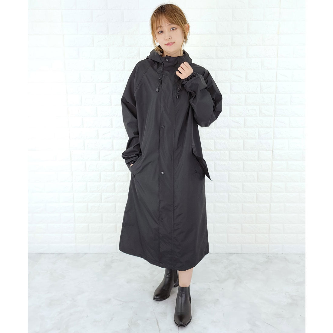 レースレディース Lace Ladies フード付きレインコート 収納袋付き,ブラック