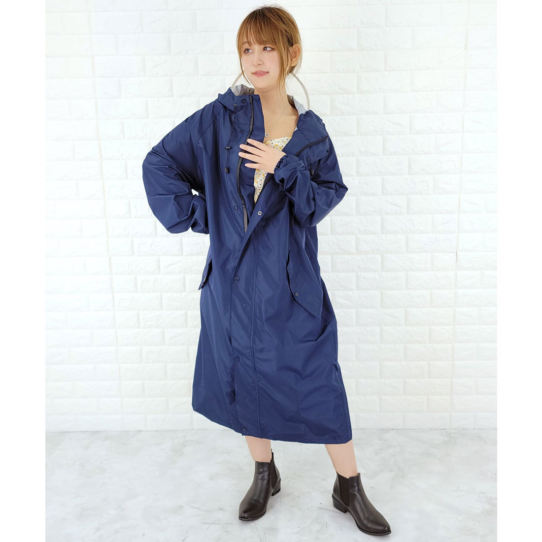 レースレディース Lace Ladies フード付きレインコート 収納袋付き,ネイビー