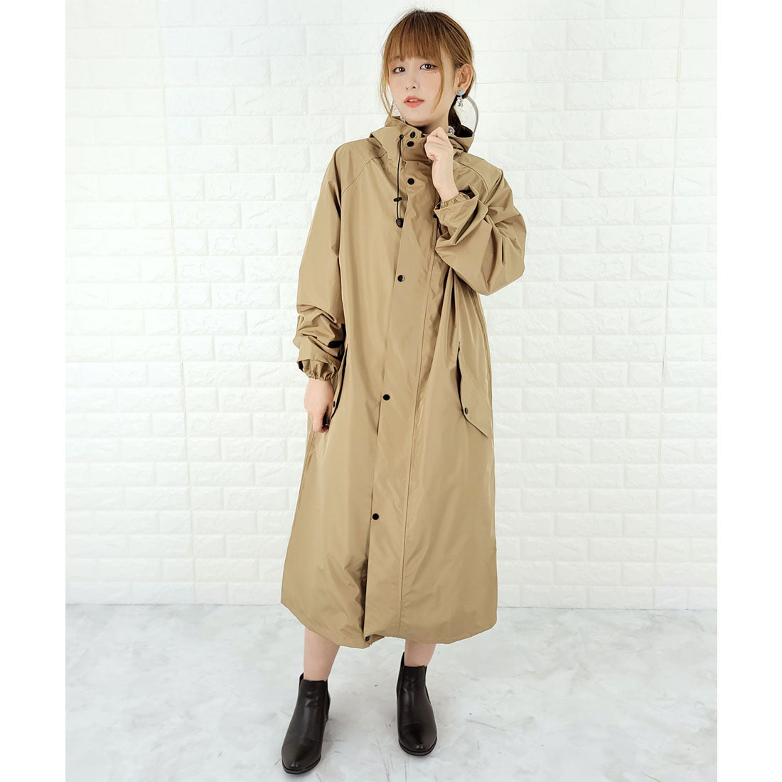 レースレディース Lace Ladies フード付きレインコート 収納袋付き,ベージュ