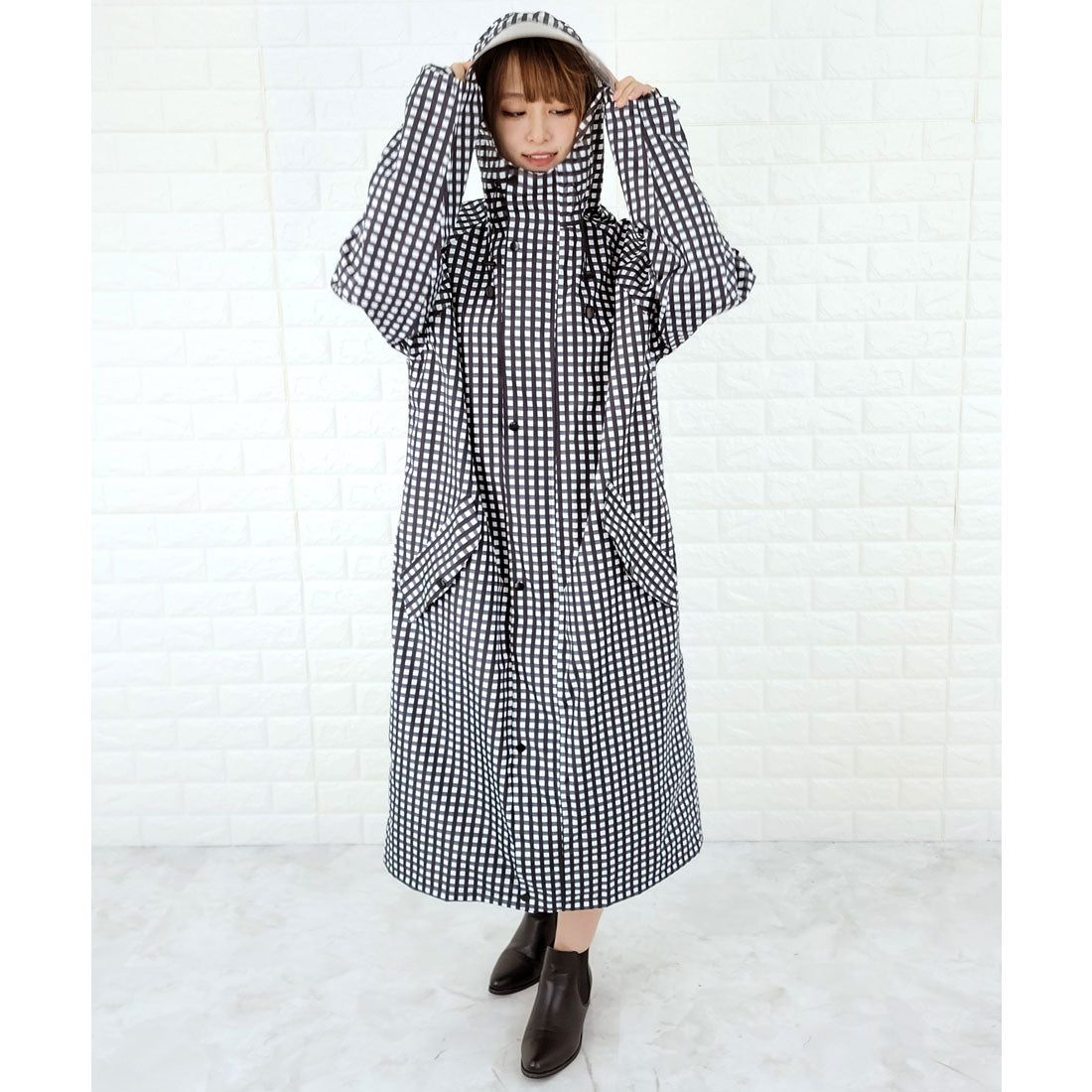 レースレディース Lace Ladies フード付きレインコート 収納袋付き,チェック