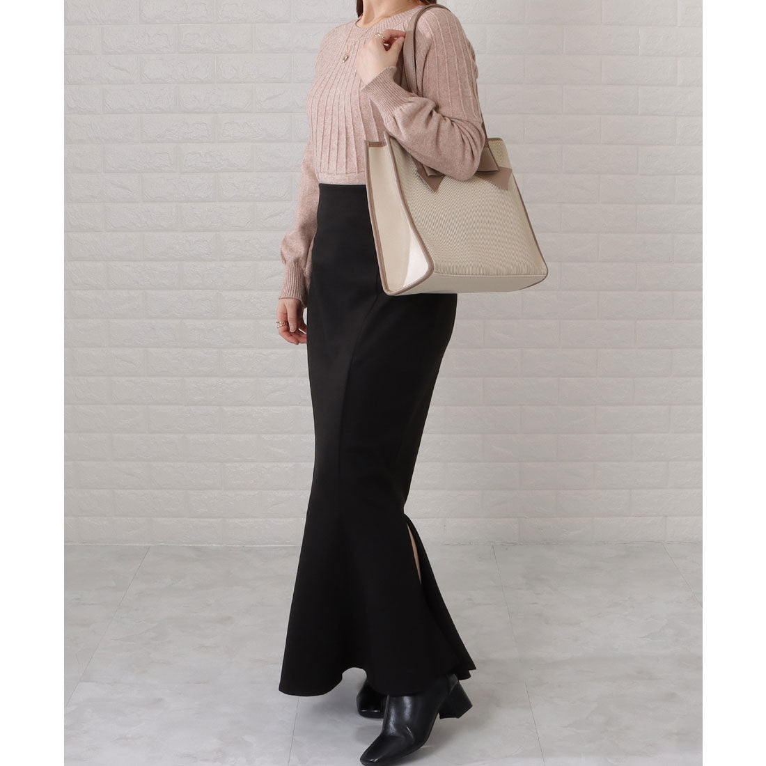 レースレディース Lace Ladies タック切替クルーネックニット