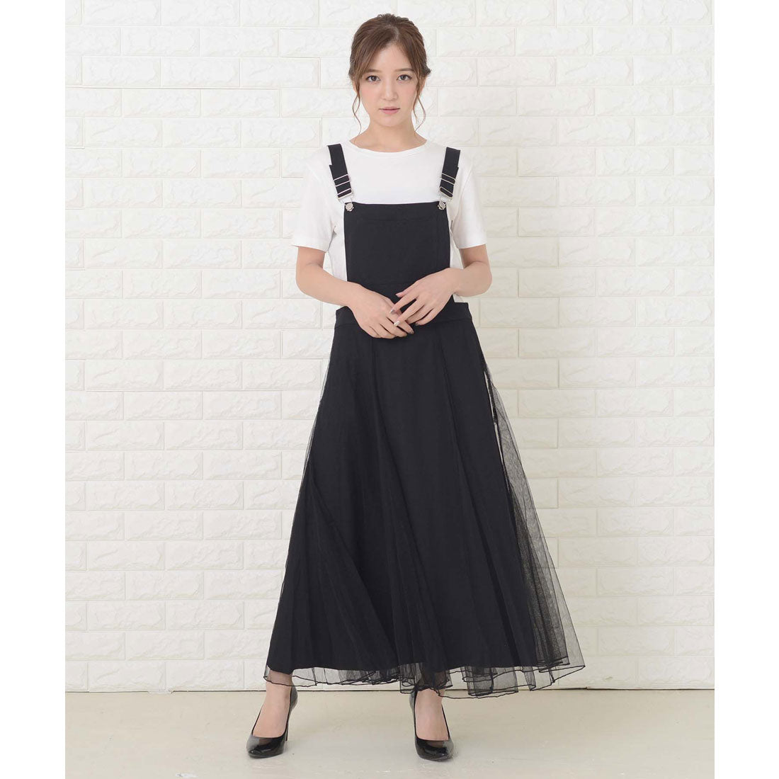 レースレディース Lace Ladies ふんわりチュール サロペットワンピース・オールインワン (ブラック) ブラック