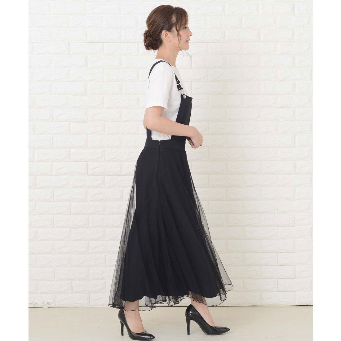 レースレディース Lace Ladies ふんわりチュール サロペットワンピース・オールインワン (ブラック) ブラック