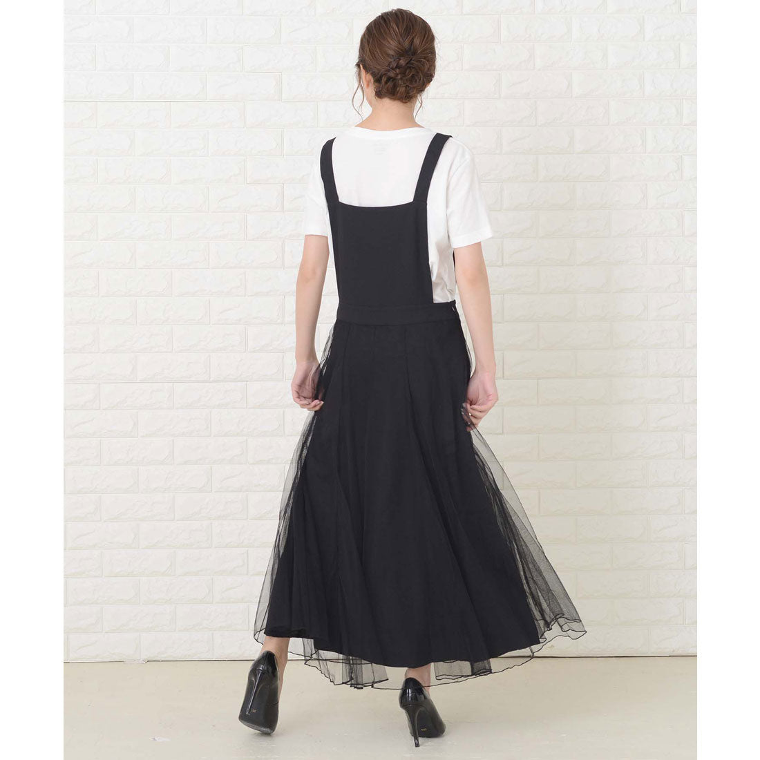 レースレディース Lace Ladies ふんわりチュール サロペットワンピース・オールインワン (ブラック) ブラック