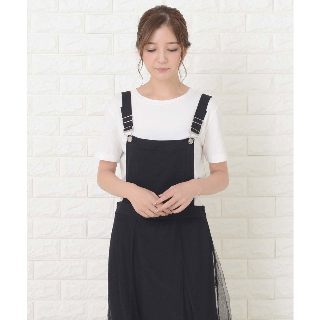 レースレディース Lace Ladies ふんわりチュール サロペットワンピース・オールインワン (ブラック) ブラック