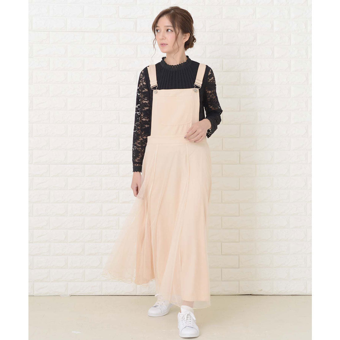 レースレディース Lace Ladies ふんわりチュール サロペットワンピース・オールインワン (ベージュ) ベージュ