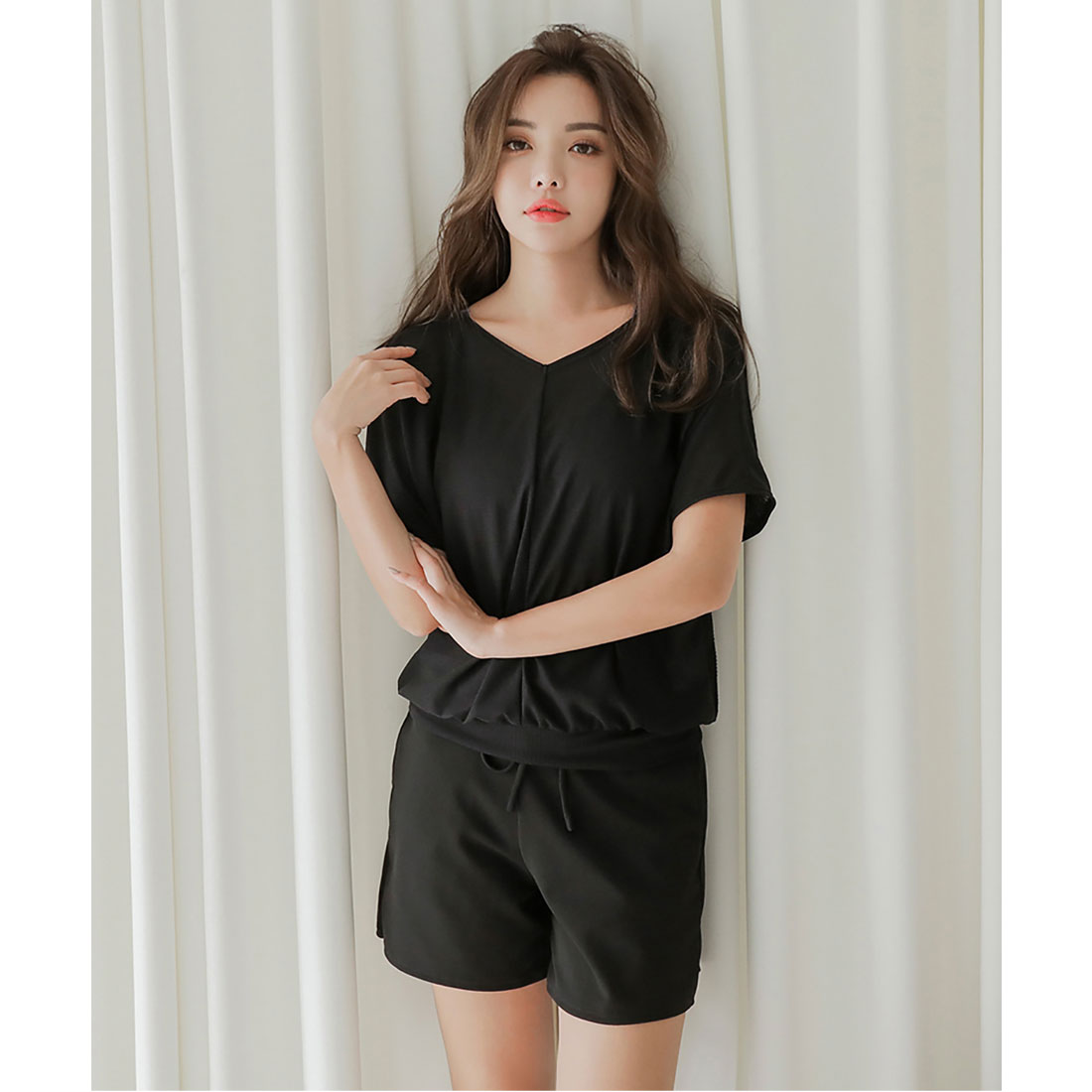 レースレディース Lace Ladies カバーアップ付スポーティビキニ 水着4点セット,ブラック