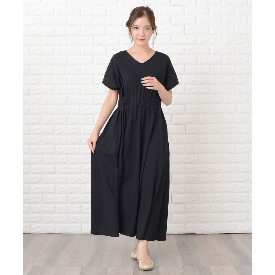 Lace Ladies Simple plain waist shirred maxi dress