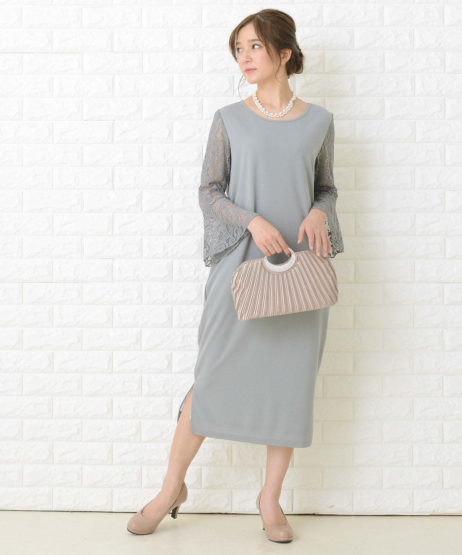 Lace Ladies Flared Lace Long Sleeve Formal Long Dress