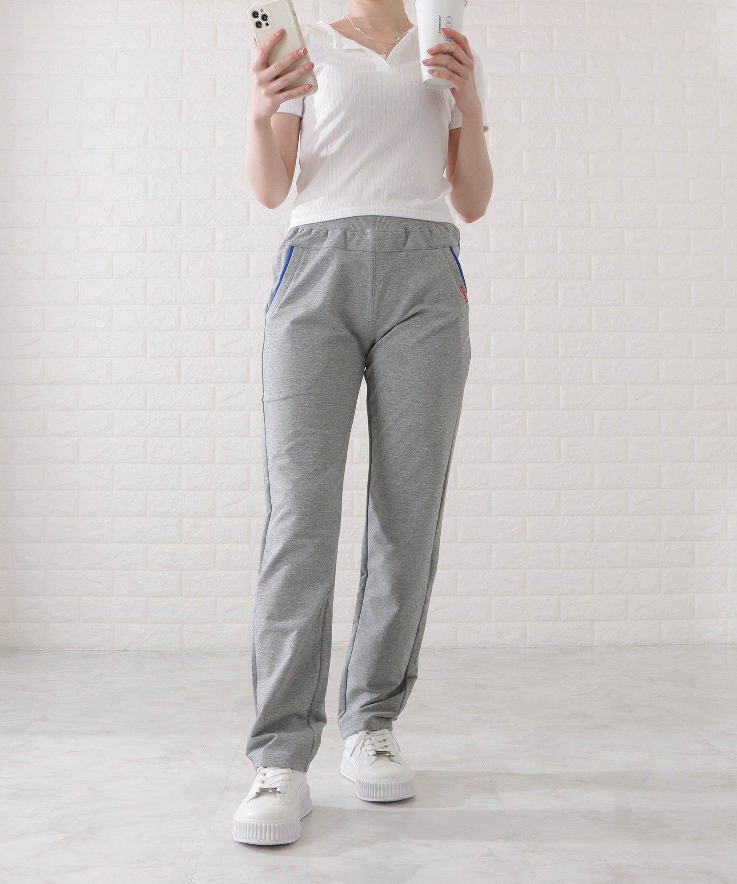 レースレディース Lace Ladies 配色ライン入りストレートスウェットパンツ (グレー) グレー