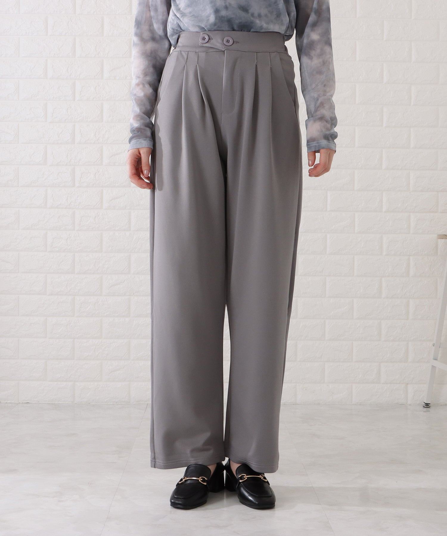 レースレディース Lace Ladies ハイウエストアシンメトリーとろみタックパンツ (グレー) グレー