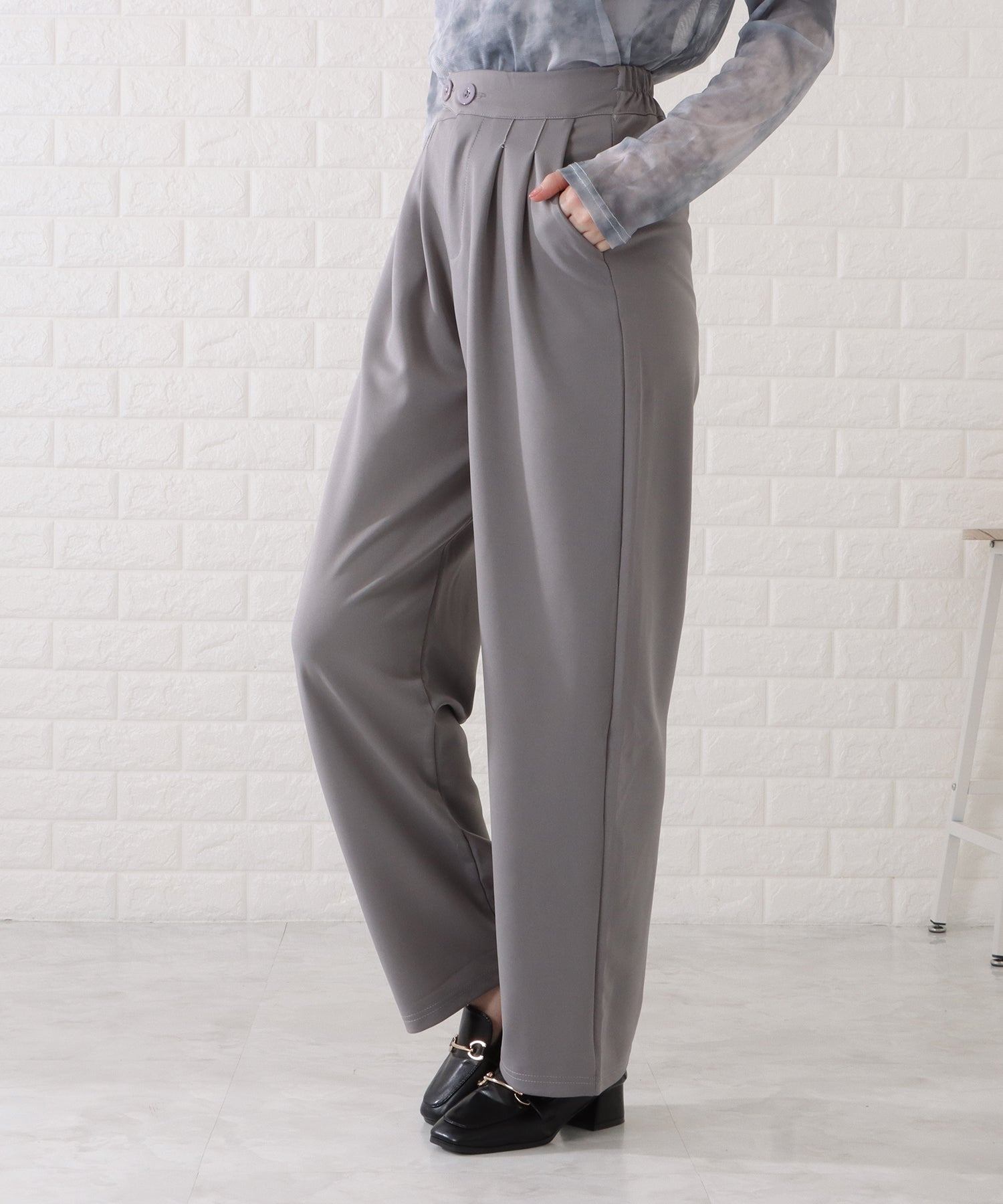 レースレディース Lace Ladies ハイウエストアシンメトリーとろみタックパンツ (グレー) グレー