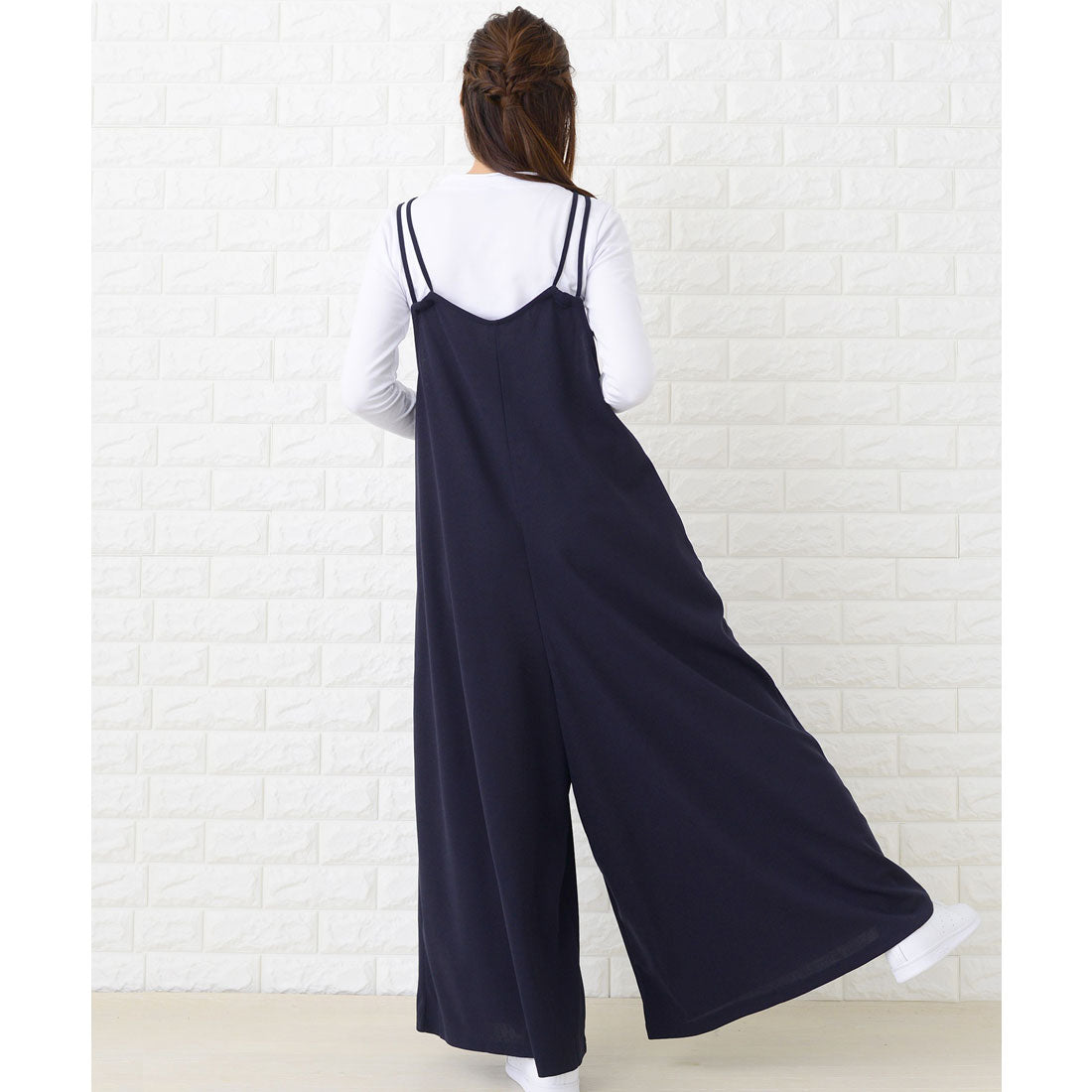 レースレディース Lace Ladies 肩ひもリボン付き サロペットワイドパンツ オールインワン・パンツ