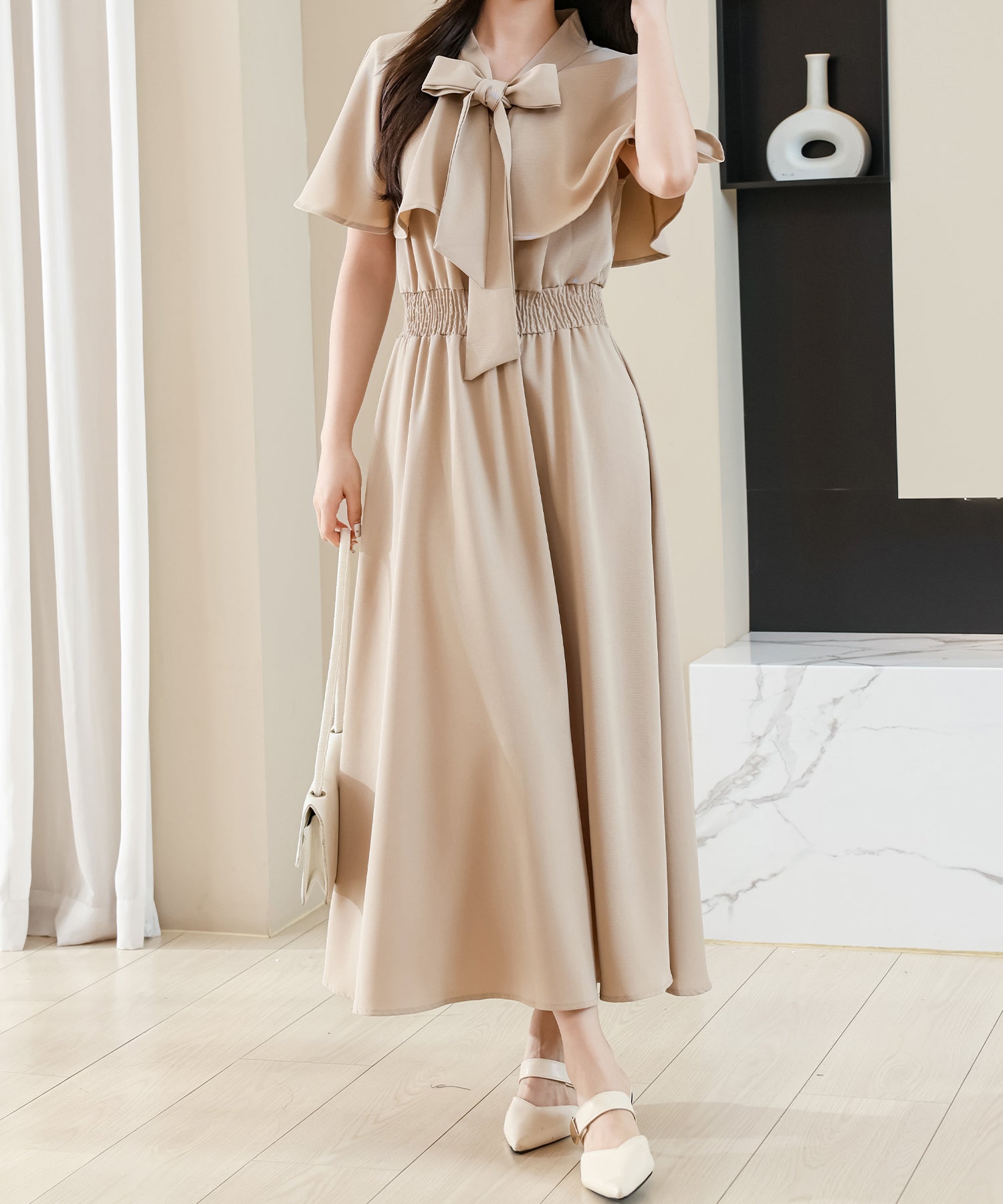 Lace Ladies Lace Ladies Bow Tie Cape Style Frill Collar Flare Dress Lace Ladies Lace Ladies Bow Tie Cape Style Frill Collar Flare Dress