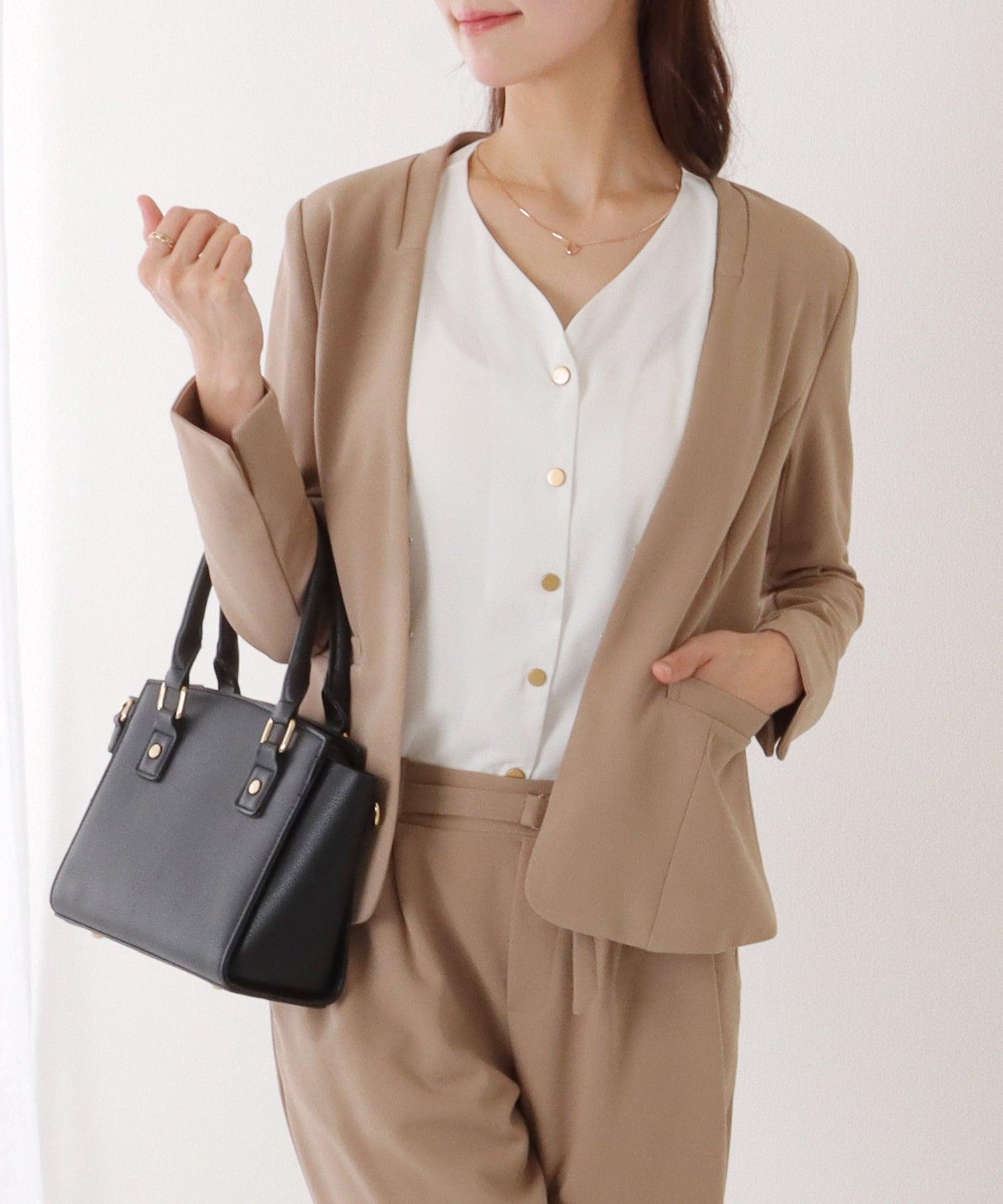 レースレディース Lace Ladies フロント ホック ノーカラー スーツ セットアップ (ネイビー) ネイビー