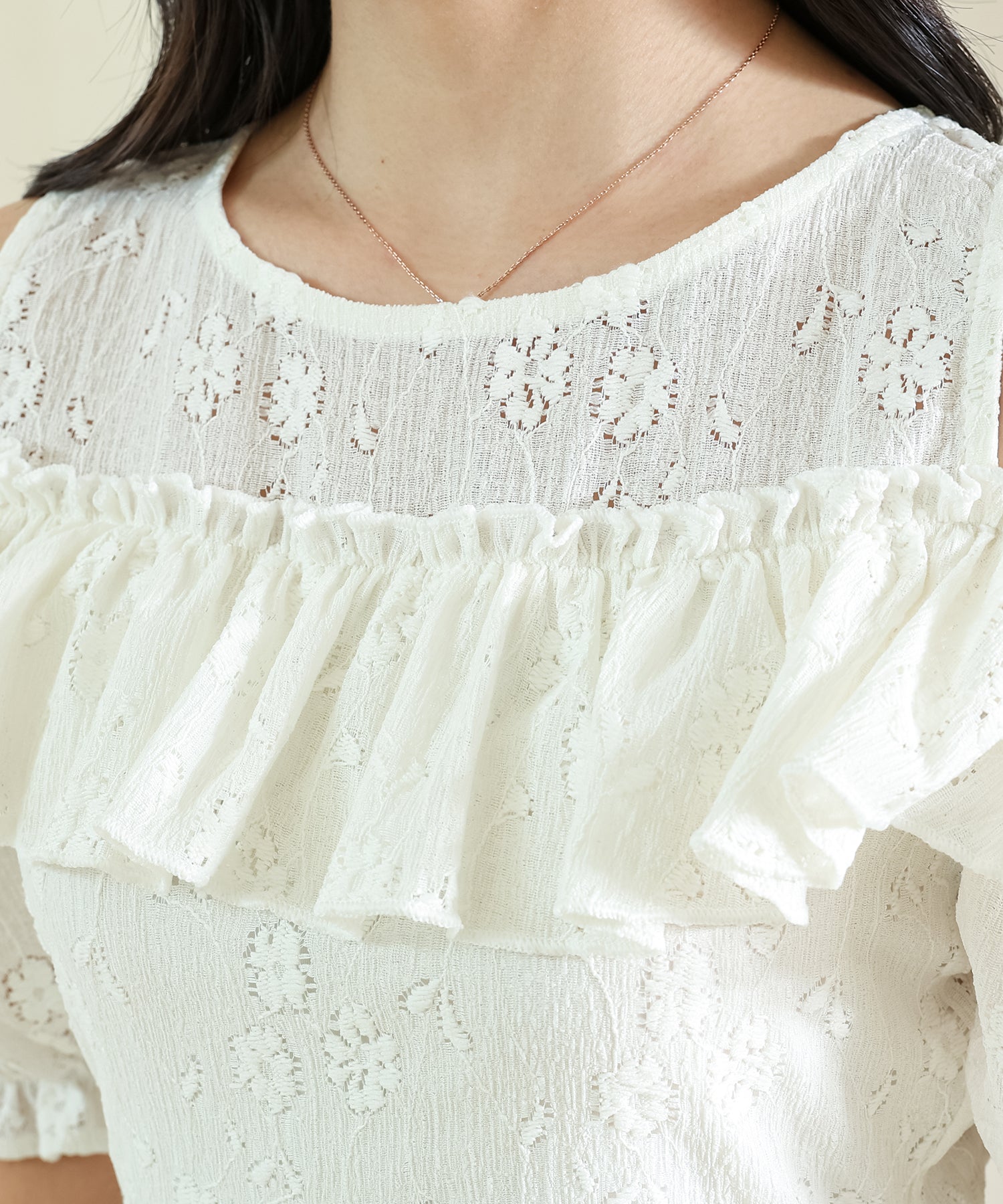 レースレディース Lace Ladies カットアウト パフスリーブ 総レース マーメイド フリル ワンピース (アイボリー) アイボリー