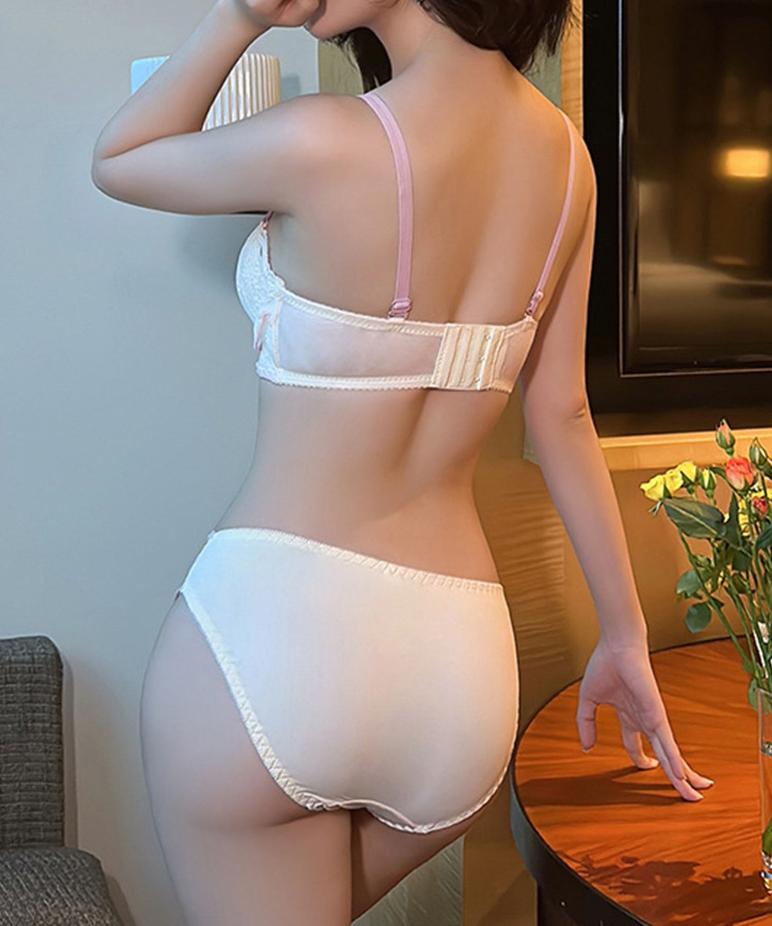 レースレディース Lace Ladies 配色 メロウ レーシィ リボン ブラ&ショーツ【返品不可商品】 (ブルー) ブルー