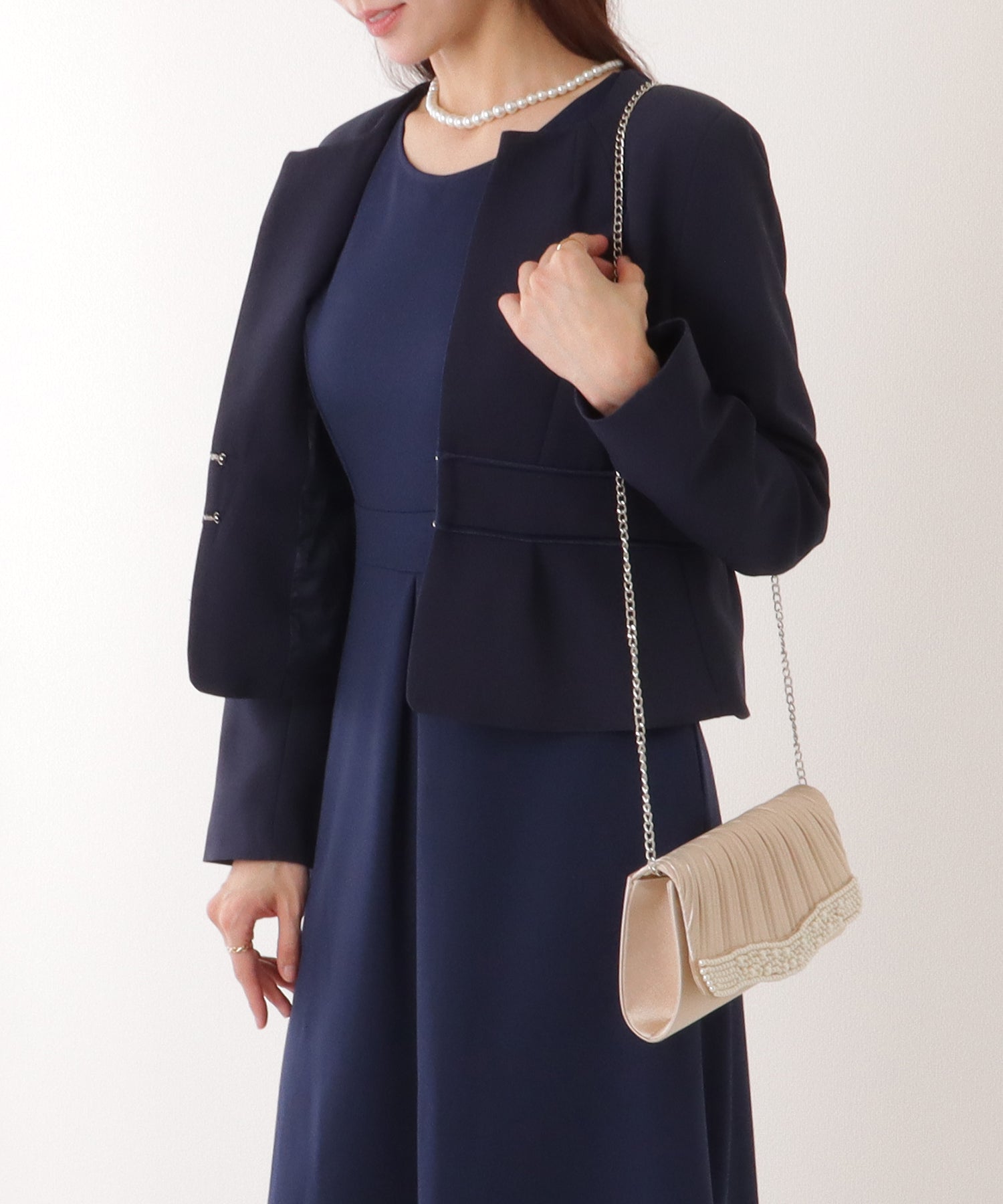 Race Ladies Lace Ladies 2WAY Ribbon Jacket Set with Tuck Dress