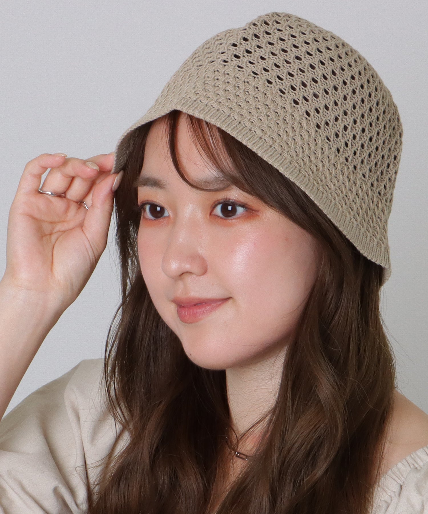 レースレディース Lace Ladies ソリッドカラー ベーシック メッシュ バケット ハット (ベージュ) ベージュ