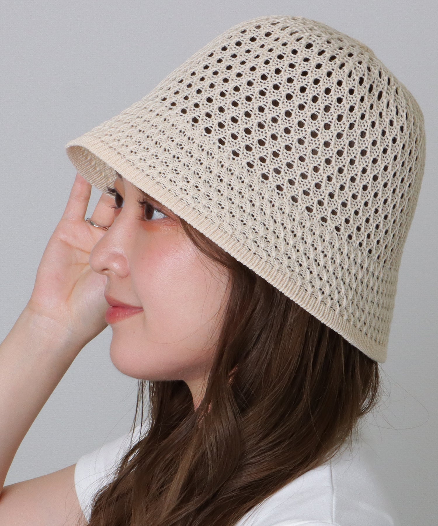 レースレディース Lace Ladies ソリッドカラー ベーシック メッシュ バケット ハット (ベージュ) ベージュ