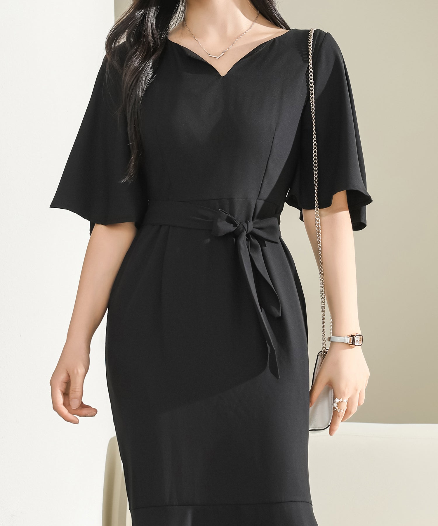 Lace Ladies Flare Sleeve High Waist Mermaid Long Dress