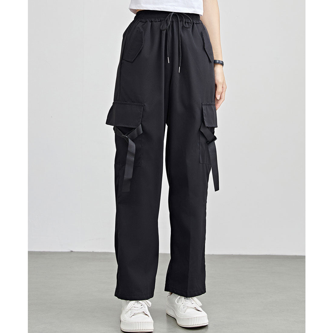 レースレディース Lace Ladies ソリッドカラー ワイド イージー ベルトループポケット カーゴパンツ (グリーン) グリーン