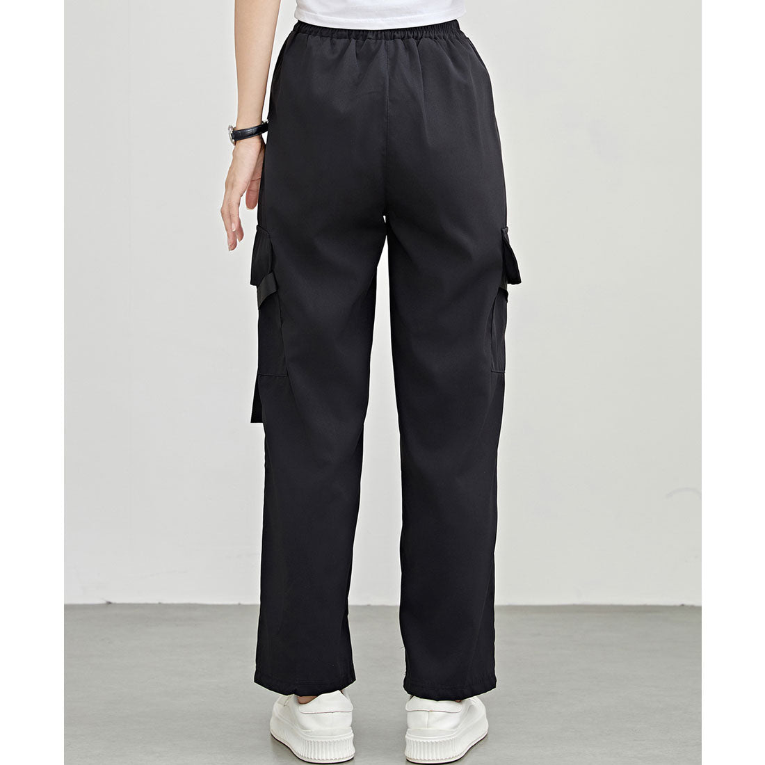 レースレディース Lace Ladies ソリッドカラー ワイド イージー ベルトループポケット カーゴパンツ (グリーン) グリーン