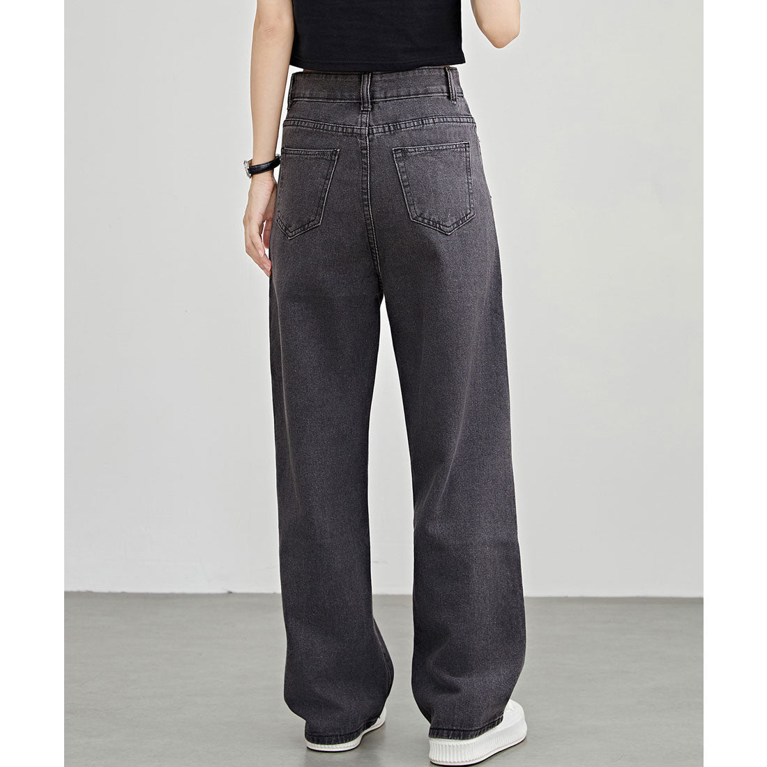 レースレディース Lace Ladies ハート 刺繍 ハイウエスト ストレート デニム パンツ (ブラック) ブラック