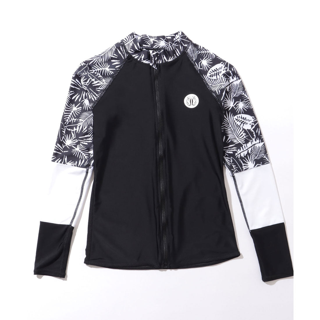 レースレディース Lace Ladies 【5点セット】 ボタニカル柄 配色 スリム フィット ラッシュガード【返品不可商品】 (ブラック) ブラック