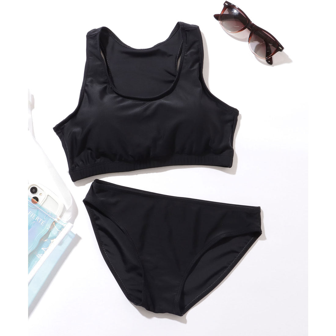 レースレディース Lace Ladies 【5点セット】 ボタニカル柄 配色 スリム フィット ラッシュガード【返品不可商品】 (ブラック) ブラック